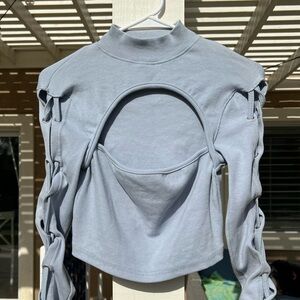 Blue Rib Lace Up Cut Out Crop Top Missguided Size 10